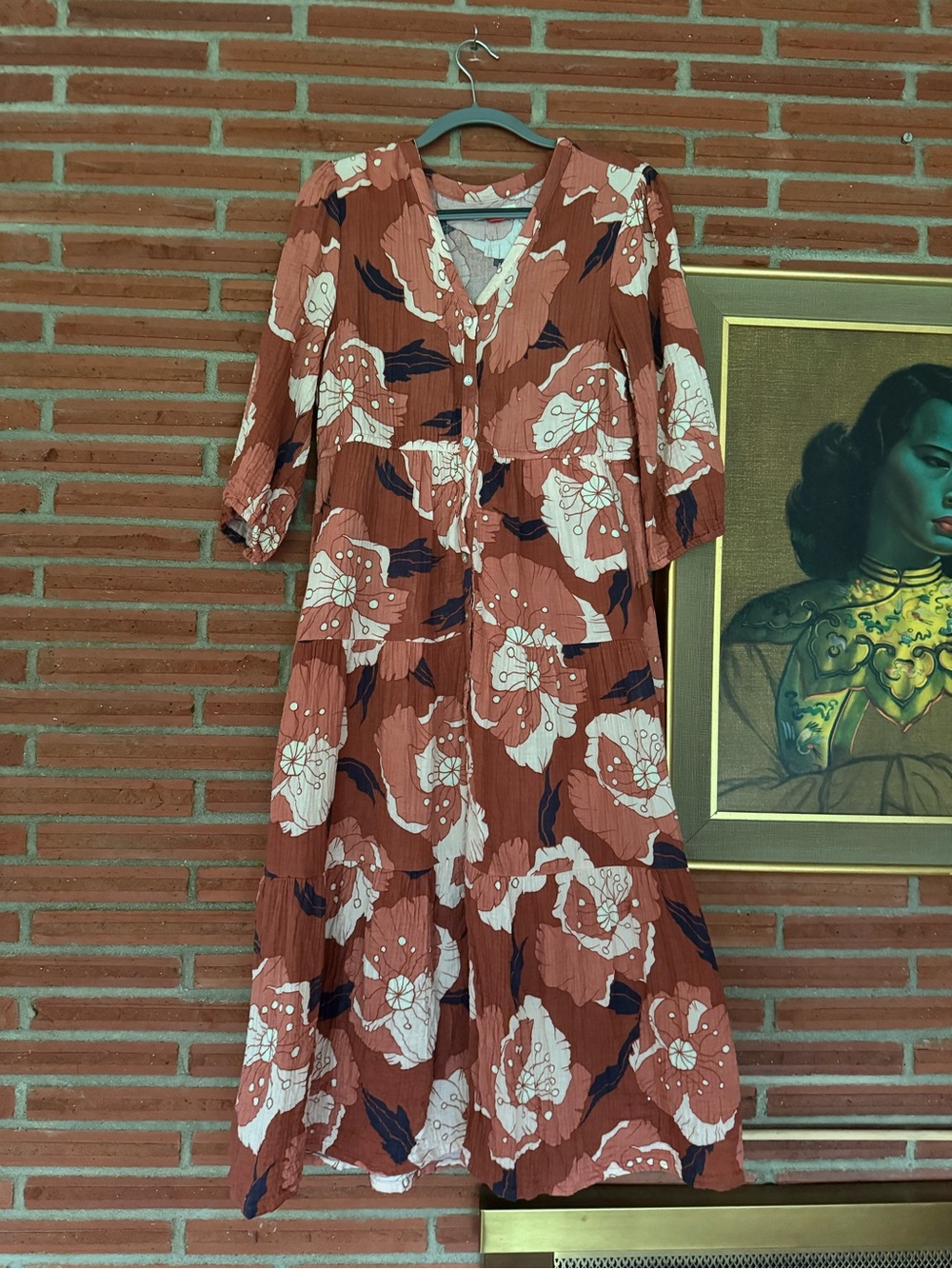 Marine Layer Doublecloth Floral Button-Front Midi Dress Cotton